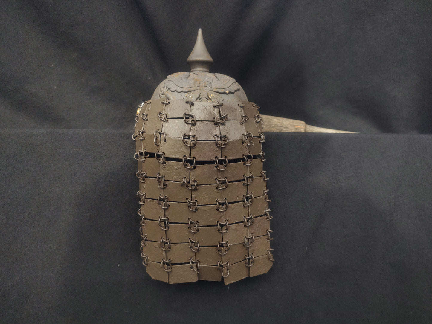 Experimental face covering created for the 1915 model Pickelhaube reaistic repro